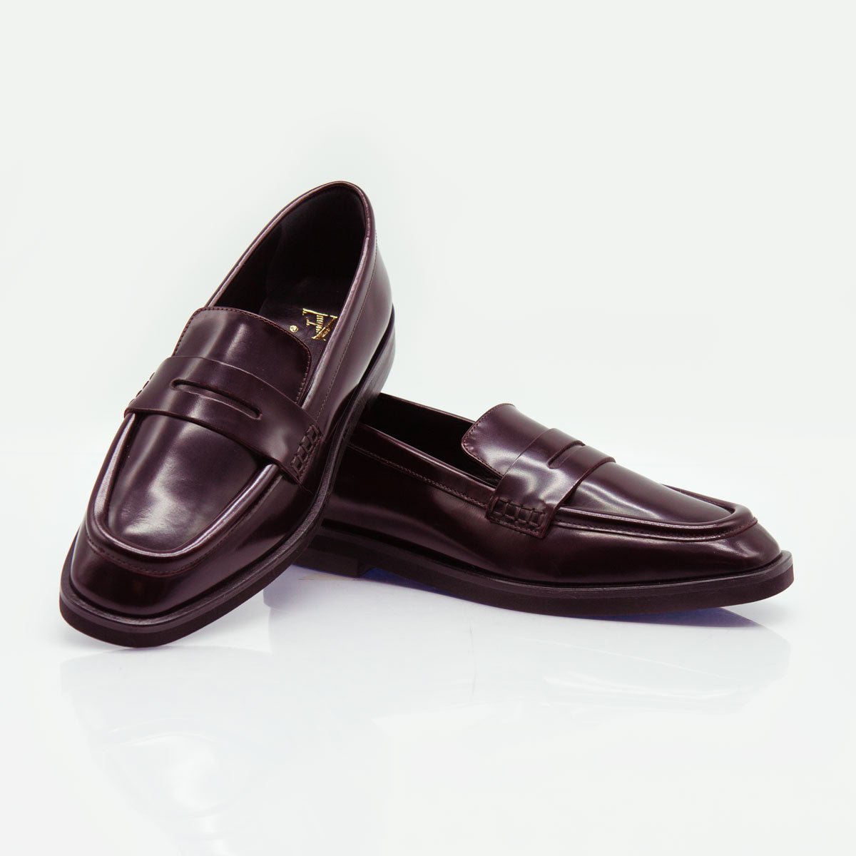 Figini - Mocassini con tacco 2 cm fondo gomma in vitello abrasivato bordeaux - Figini Milano