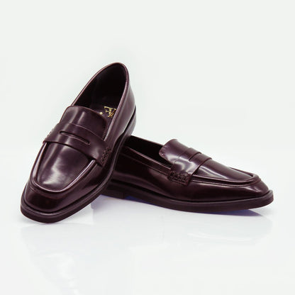 Figini - Mocassini con tacco 2 cm fondo gomma in vitello abrasivato bordeaux - Figini Milano