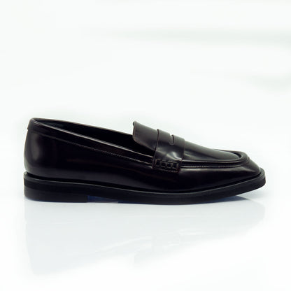 Figini - Mocassini con tacco 2 cm fondo gomma in vitello abrasivato nero - Figini Milano