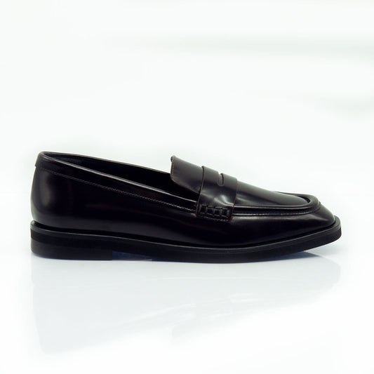 Figini - Mocassini con tacco 2 cm fondo gomma in vitello abrasivato nero - Figini Milano