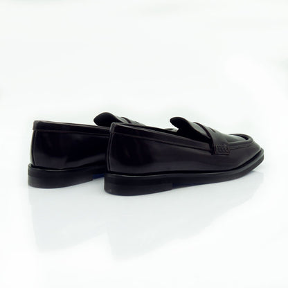 Figini - Mocassini con tacco 2 cm fondo gomma in vitello abrasivato nero - Figini Milano