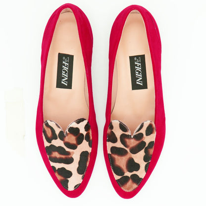 Figini - Mocassini Cuore con tacco 2 cm in camoscio rosso - Figini Milano