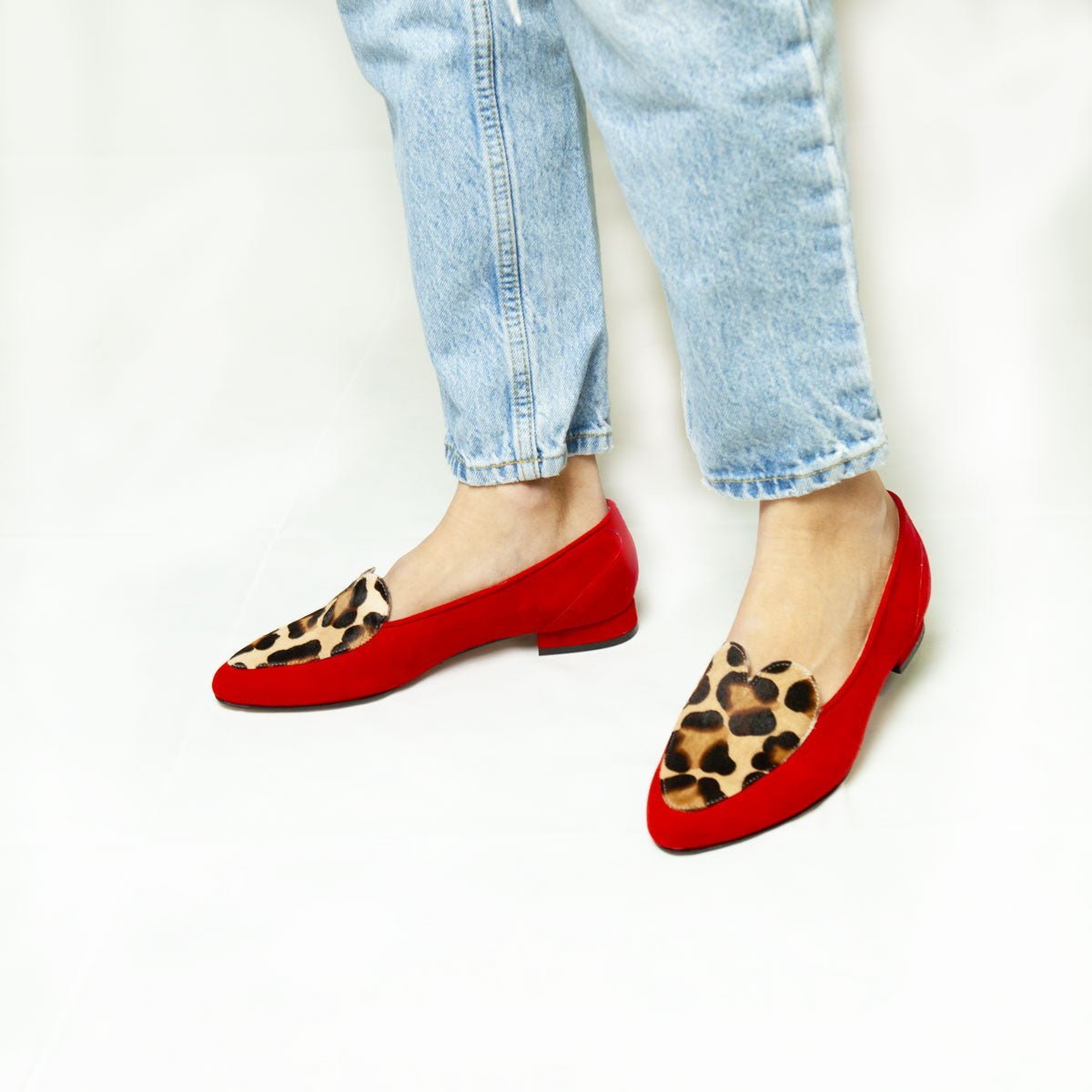 Figini - Mocassini Cuore con tacco 2 cm in camoscio rosso - Figini Milano