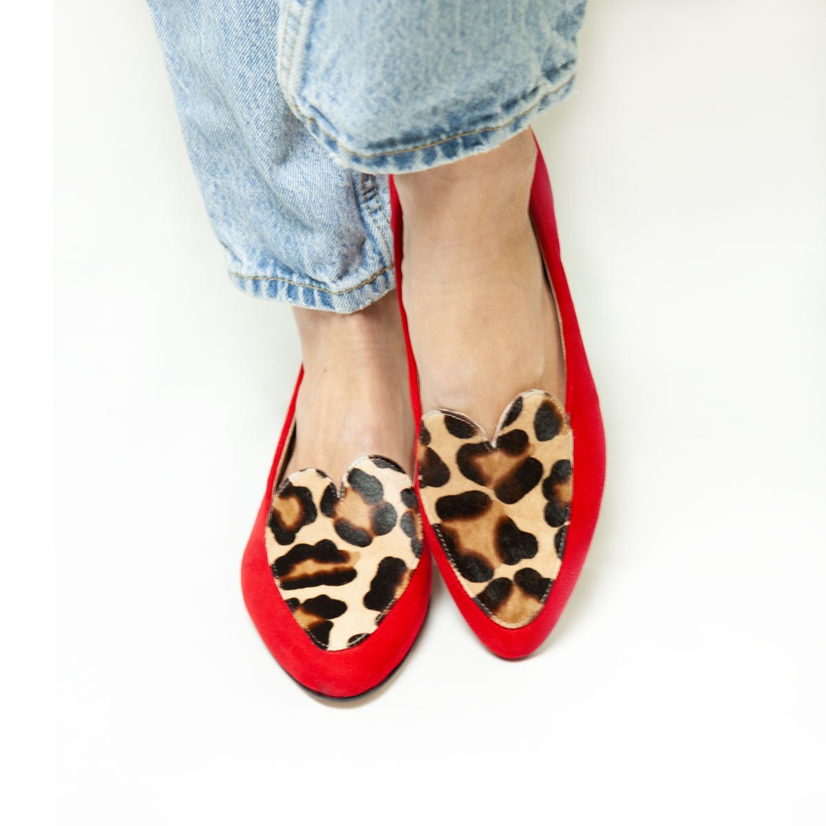 Figini - Mocassini Cuore con tacco 2 cm in camoscio rosso - Figini Milano