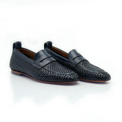 Figini - Mocassini Intrecciati in Nappa Blu - Figini Milano