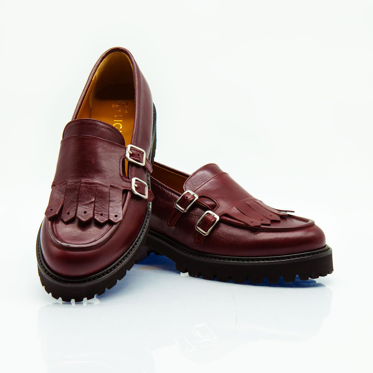 Figini - Mocassini monk con tacco 4 cm in vitello bordeaux - Figini Milano