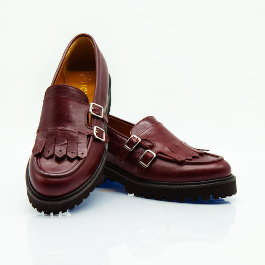 Figini - Mocassini monk con tacco 4 cm in vitello bordeaux - Figini Milano