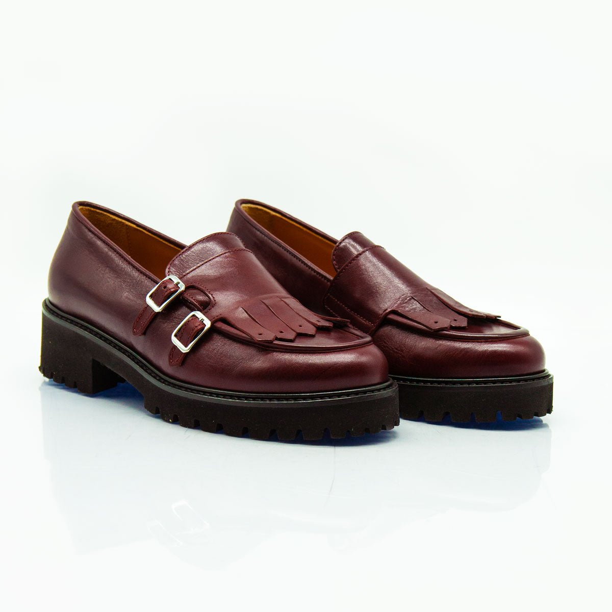 Figini - Mocassini monk con tacco 4 cm in vitello bordeaux - Figini Milano