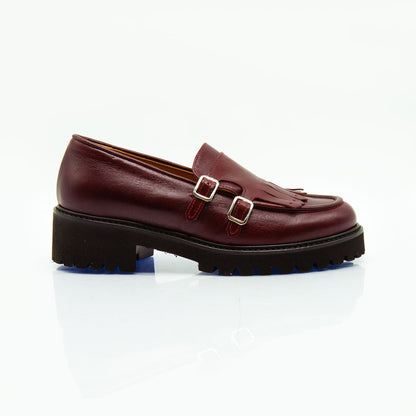 Figini - Mocassini monk con tacco 4 cm in vitello bordeaux - Figini Milano