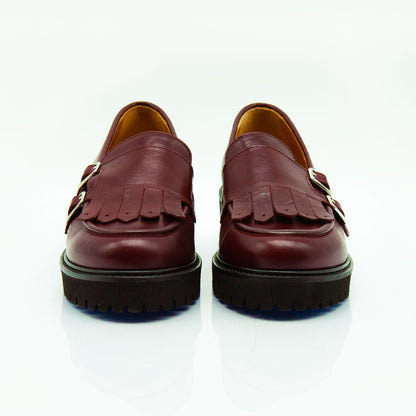 Figini - Mocassini monk con tacco 4 cm in vitello bordeaux - Figini Milano
