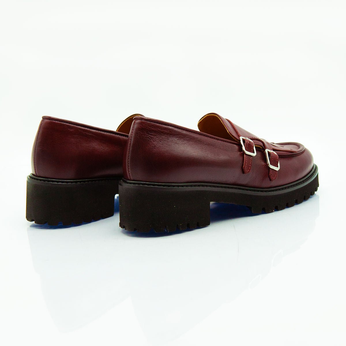Figini - Mocassini monk con tacco 4 cm in vitello bordeaux - Figini Milano