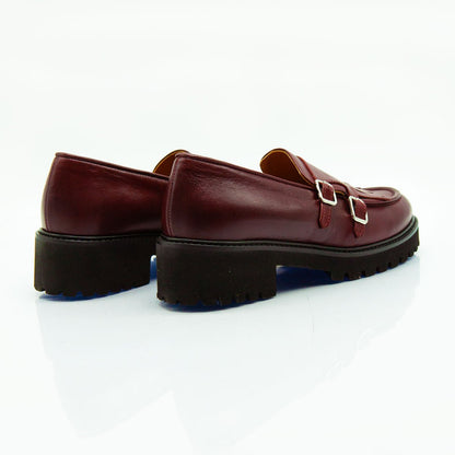 Figini - Mocassini monk con tacco 4 cm in vitello bordeaux - Figini Milano