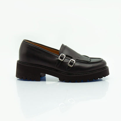 Figini - Mocassini monk con tacco 4 cm in vitello nero - Figini Milano