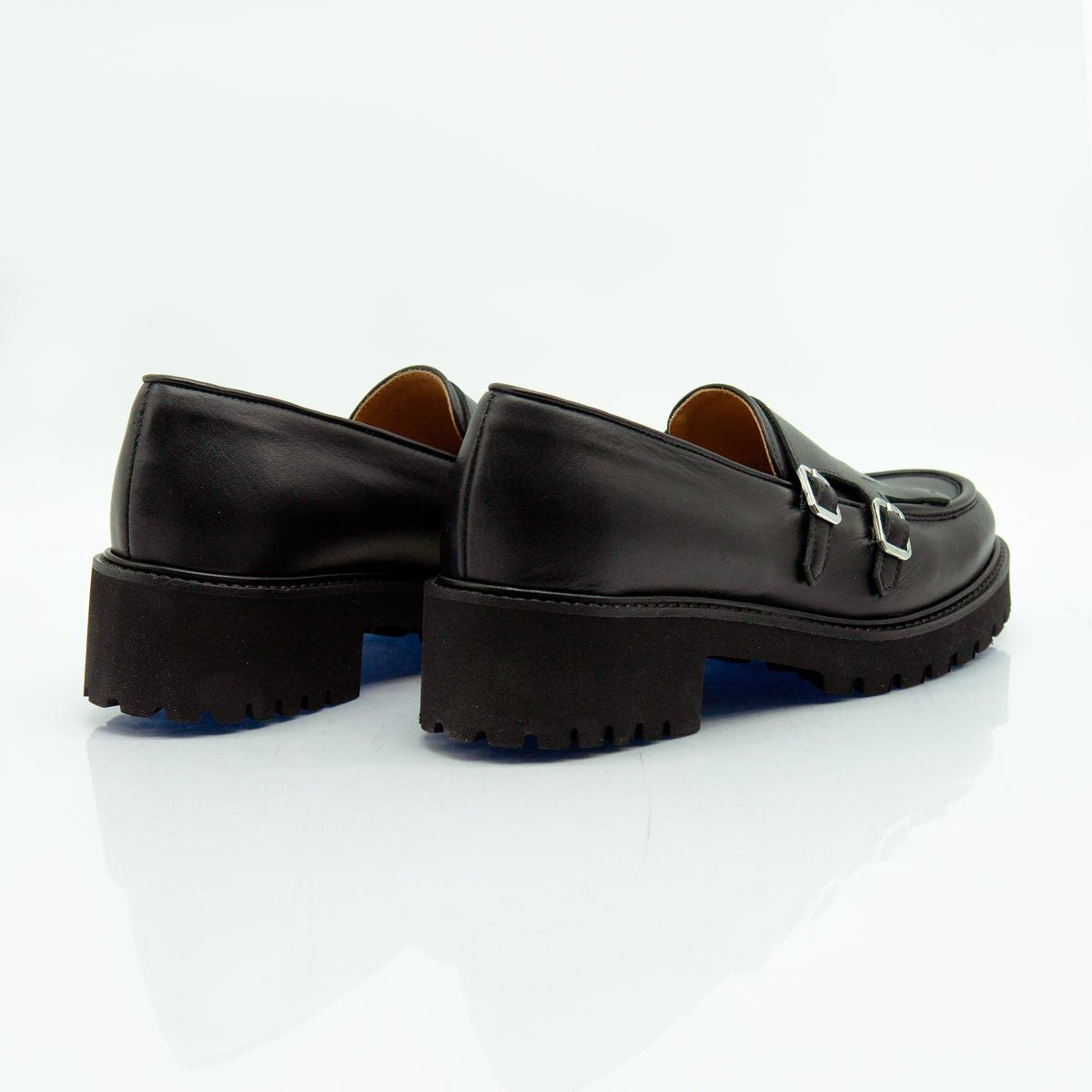 Figini - Mocassini monk con tacco 4 cm in vitello nero - Figini Milano