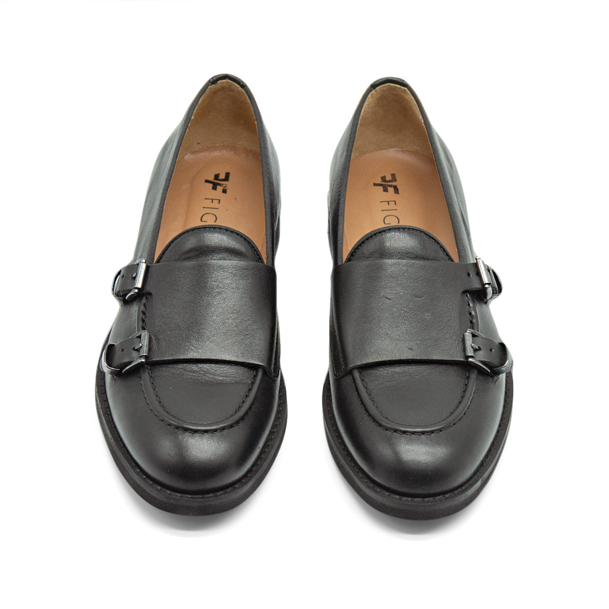 Figini - Mocassini monk doppia fibbia in vitello nero - Figini Milano