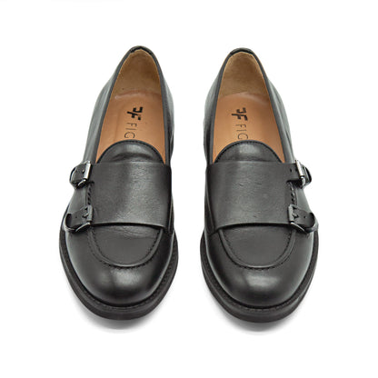 Figini - Mocassini monk doppia fibbia in vitello nero - Figini Milano