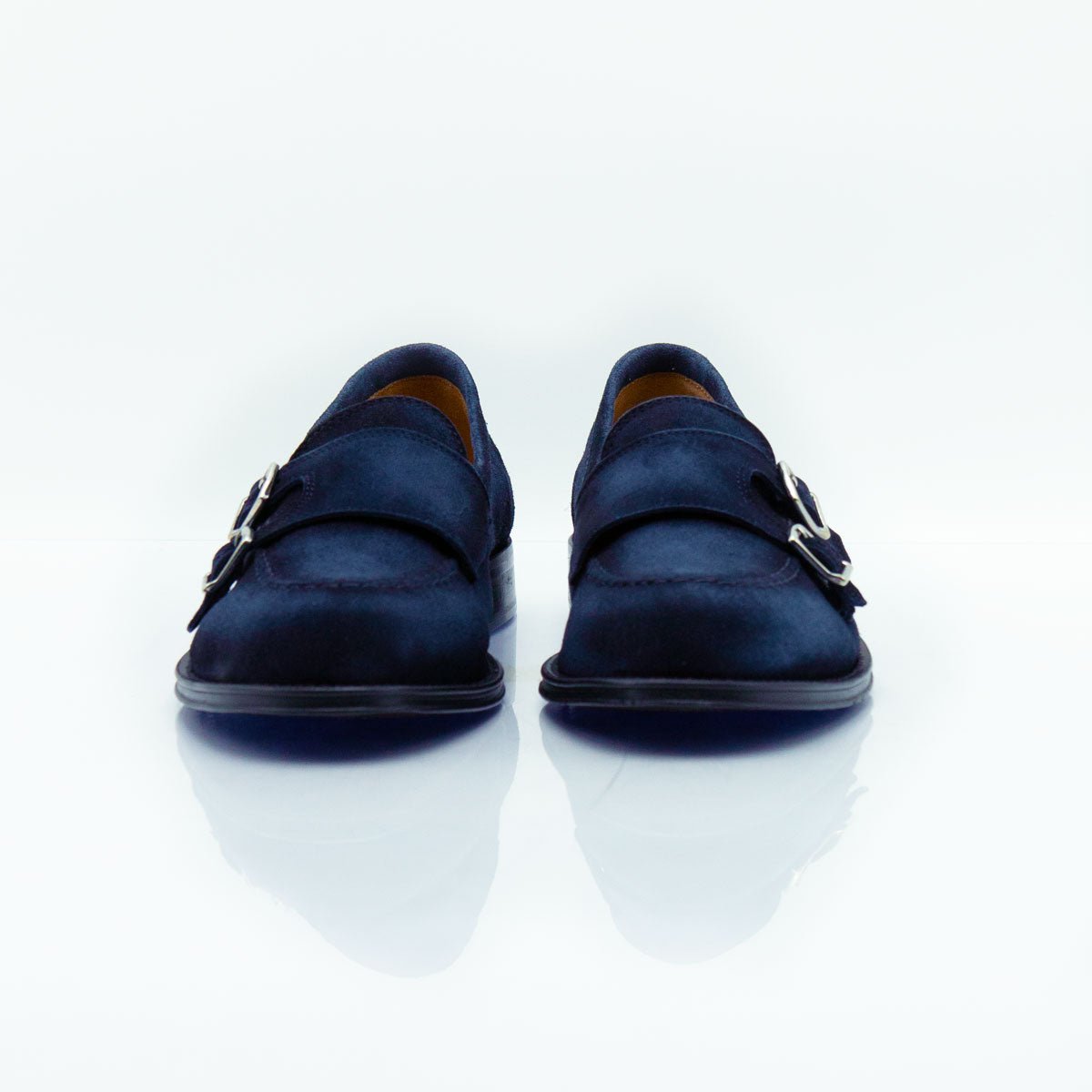 Figini - Mocassini monk in camoscio blu aerografato - Figini Milano