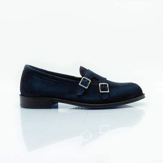 Figini - Mocassini monk in camoscio blu aerografato - Figini Milano
