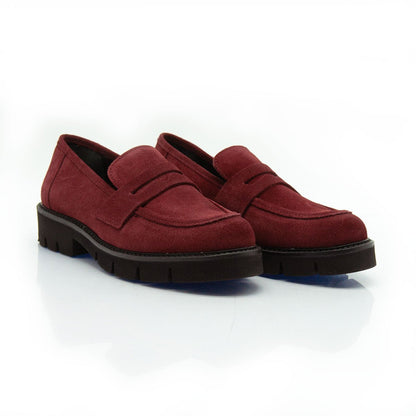 Figini - Mocassini passante con fondo gomma in camoscio bordeaux - Figini Milano