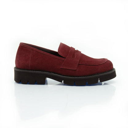 Figini - Mocassini passante con fondo gomma in camoscio bordeaux - Figini Milano