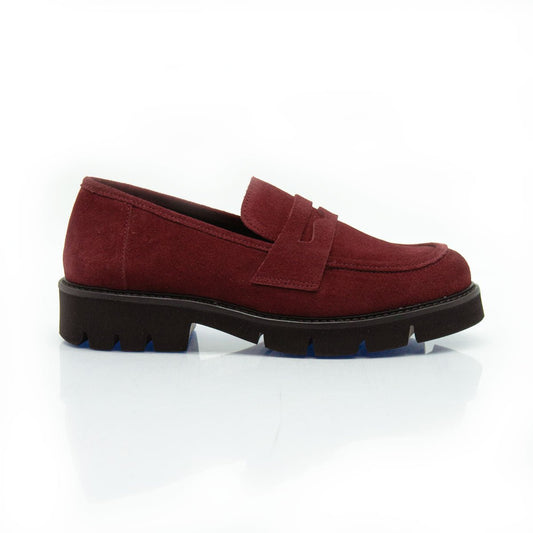 Figini - Mocassini passante con fondo gomma in camoscio bordeaux - Figini Milano