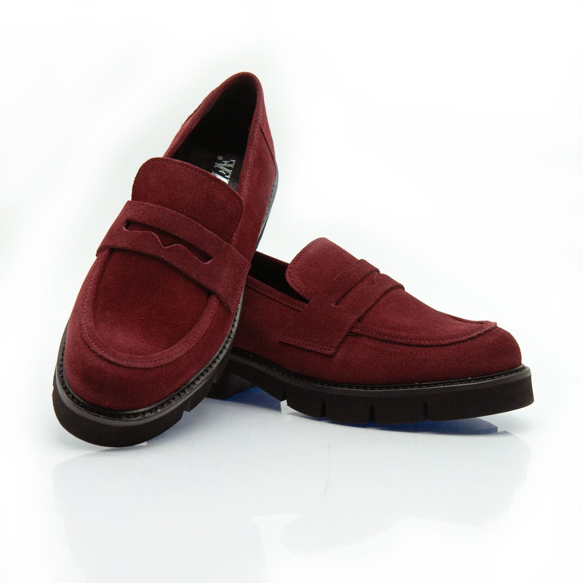 Figini - Mocassini passante con fondo gomma in camoscio bordeaux - Figini Milano