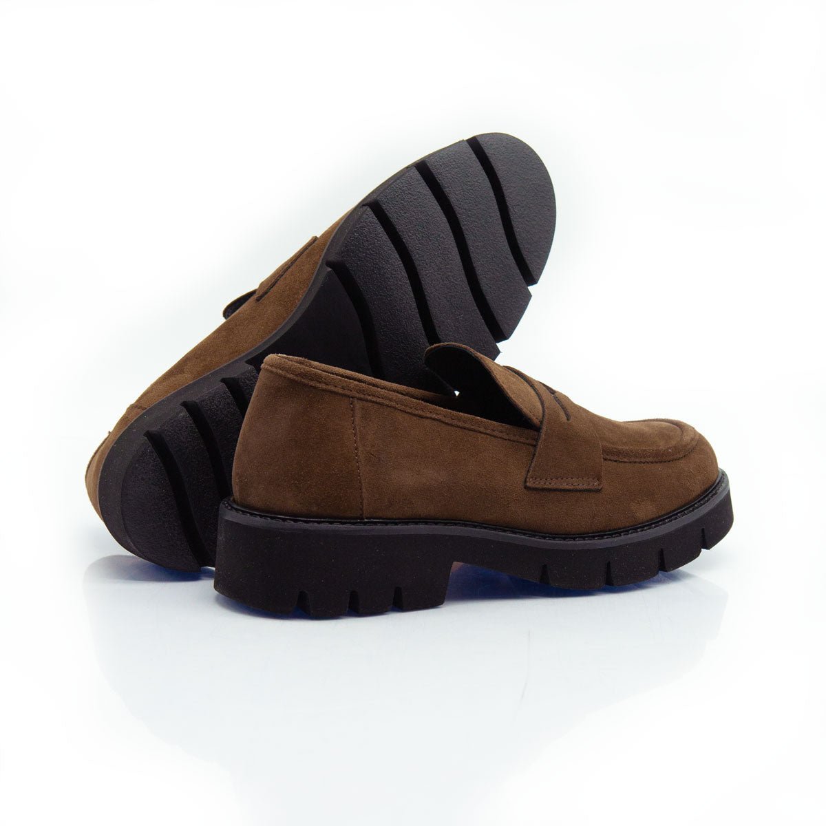 Figini - Mocassini passante con fondo gomma in camoscio marrone - Figini Milano