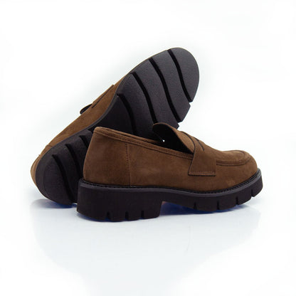 Figini - Mocassini passante con fondo gomma in camoscio marrone - Figini Milano