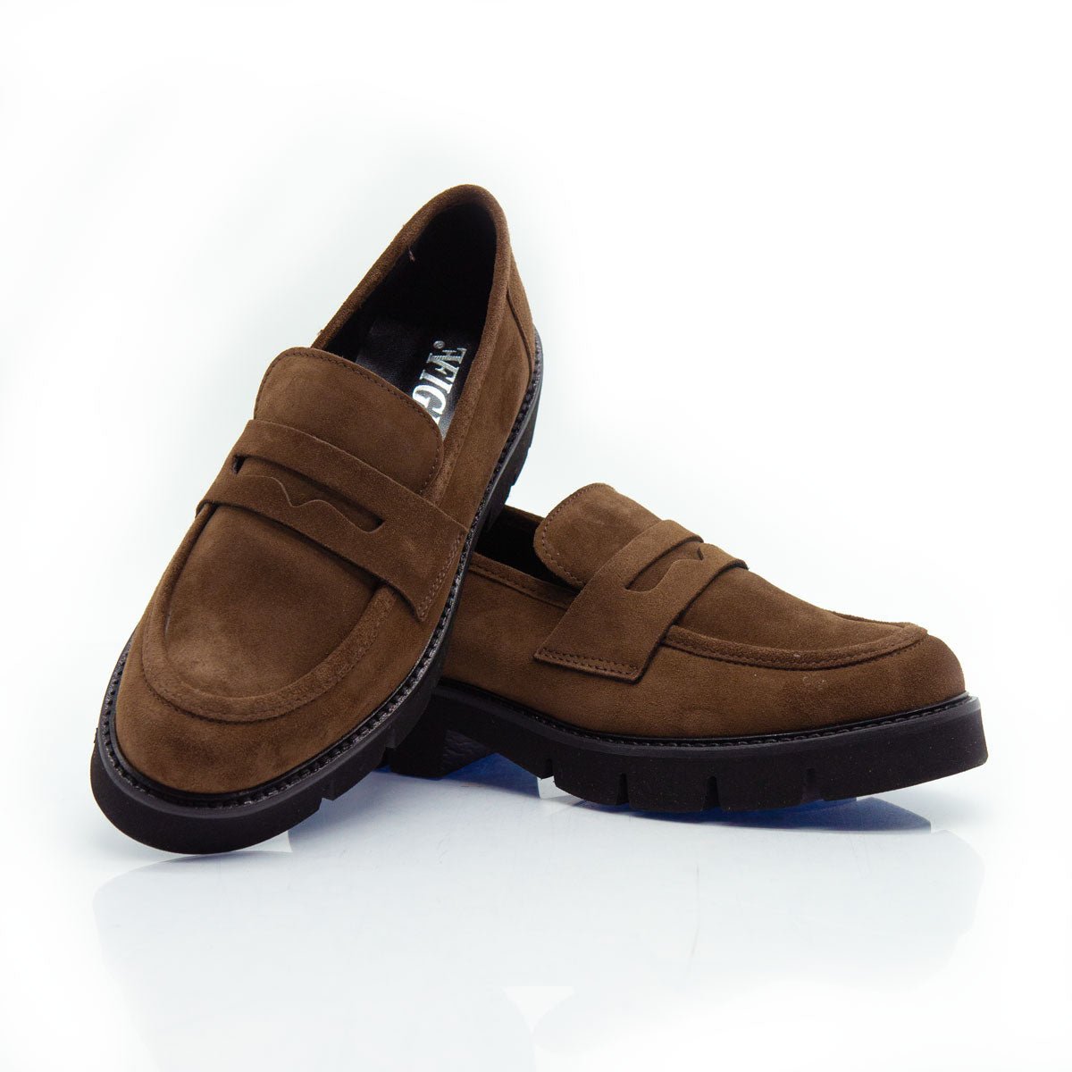 Figini - Mocassini passante con fondo gomma in camoscio marrone - Figini Milano