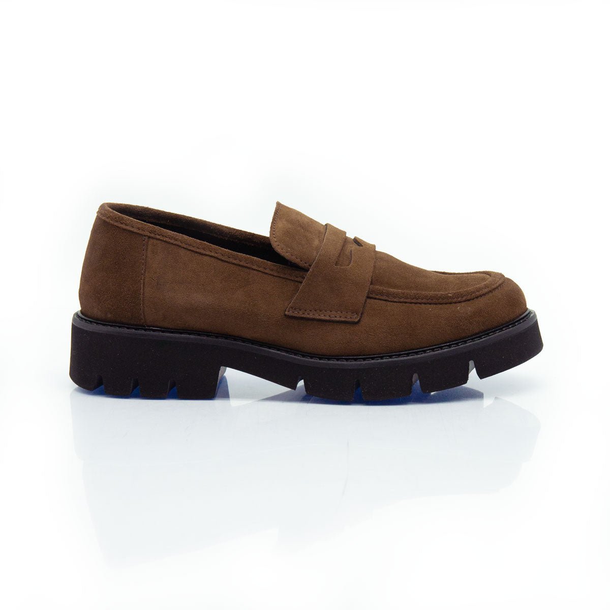 Figini - Mocassini passante con fondo gomma in camoscio marrone - Figini Milano