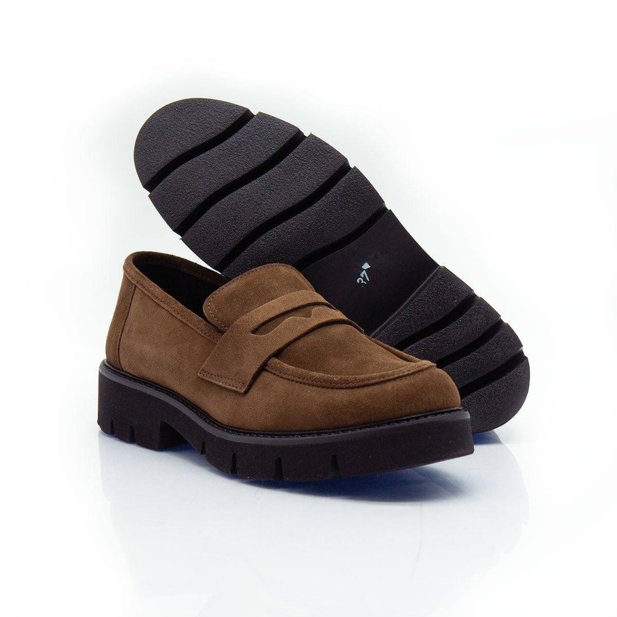 Figini - Mocassini passante con fondo gomma in camoscio marrone - Figini Milano