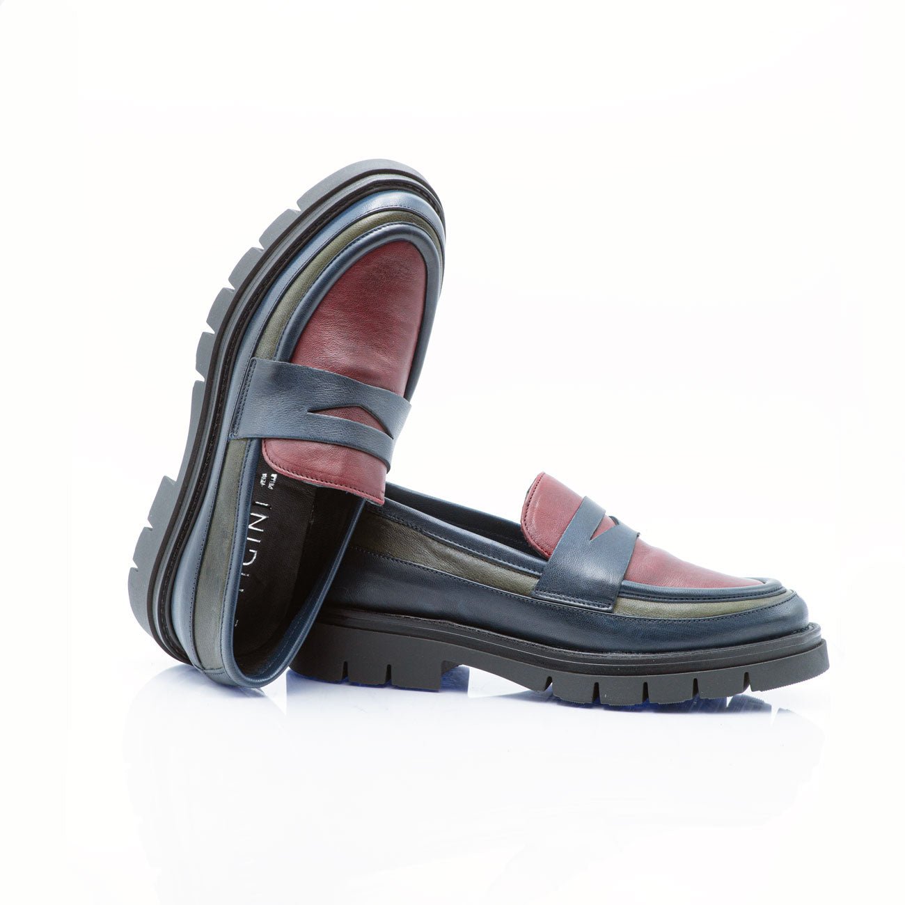Figini - Mocassini Patchwork in Vitello Blu Rosso Verde - Figini Milano