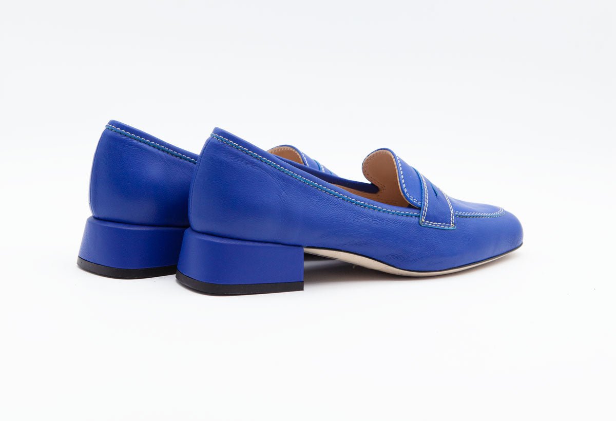 Figini - Mocassini sfoderati con tacco 3 cm in Vitello Bluette - Figini Milano