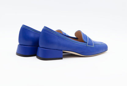Figini - Mocassini sfoderati con tacco 3 cm in Vitello Bluette - Figini Milano