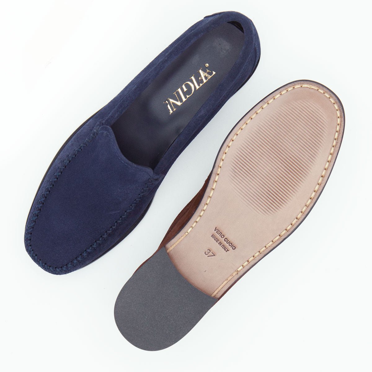 Figini - Mocassini sfoderati in camoscio blu - Figini Milano