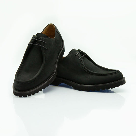 Figini - Mocassini Stringati fondo carro in nabuk nero - Figini Milano