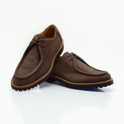 Figini - Mocassini Stringati fondo carro in nabuk testa moro - Figini Milano