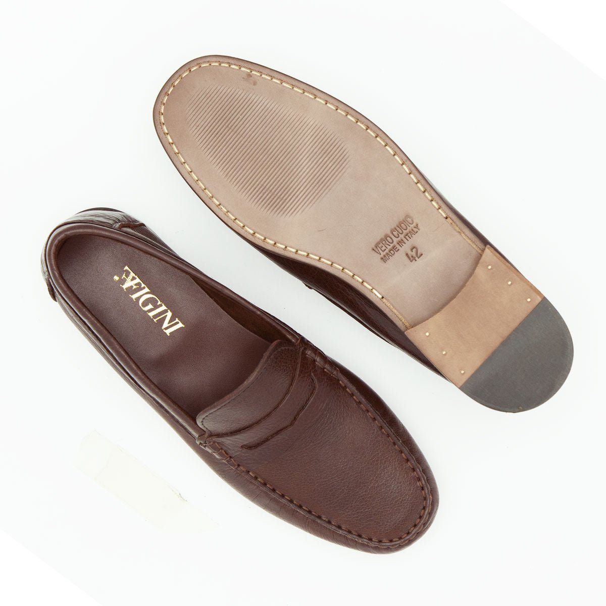 Figini - Mocassini tubolari in vitello bottalato testa di moro - Figini Milano