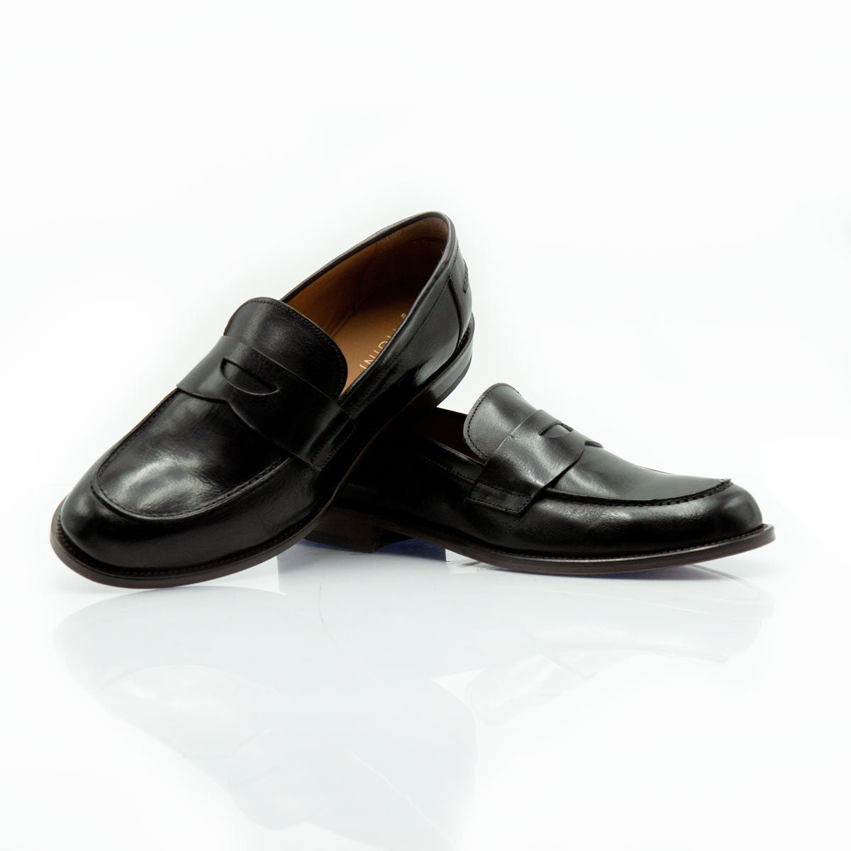 Figini - Mocassino a sacchetto con fondo cuoio in vitello nero - Figini Milano