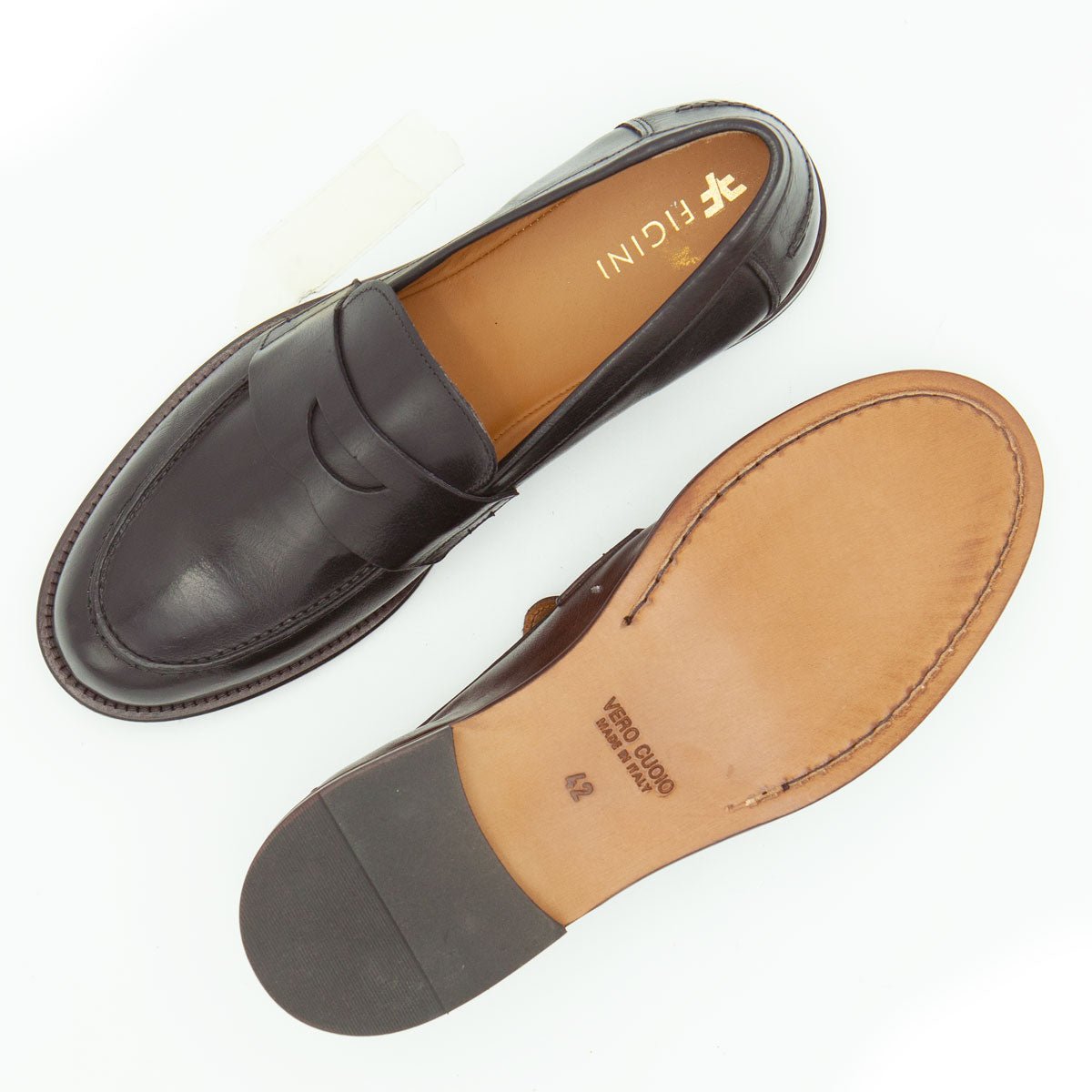 Figini - Mocassino a sacchetto con fondo cuoio in vitello nero - Figini Milano