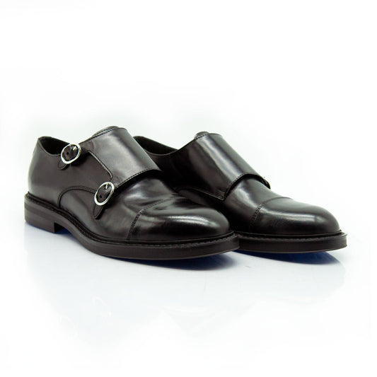 Figini - Monk con doppia fibbia e fondo gomma in vitello nero - Figini Milano