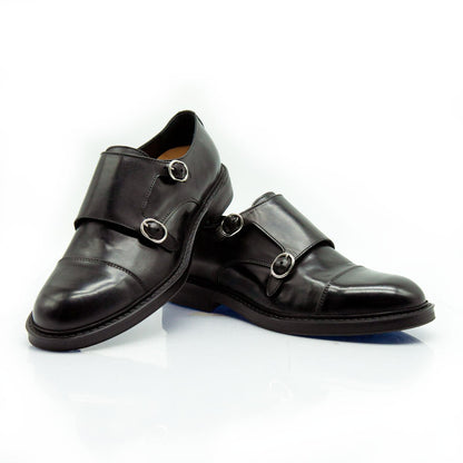 Figini - Monk con doppia fibbia e fondo gomma in vitello nero - Figini Milano