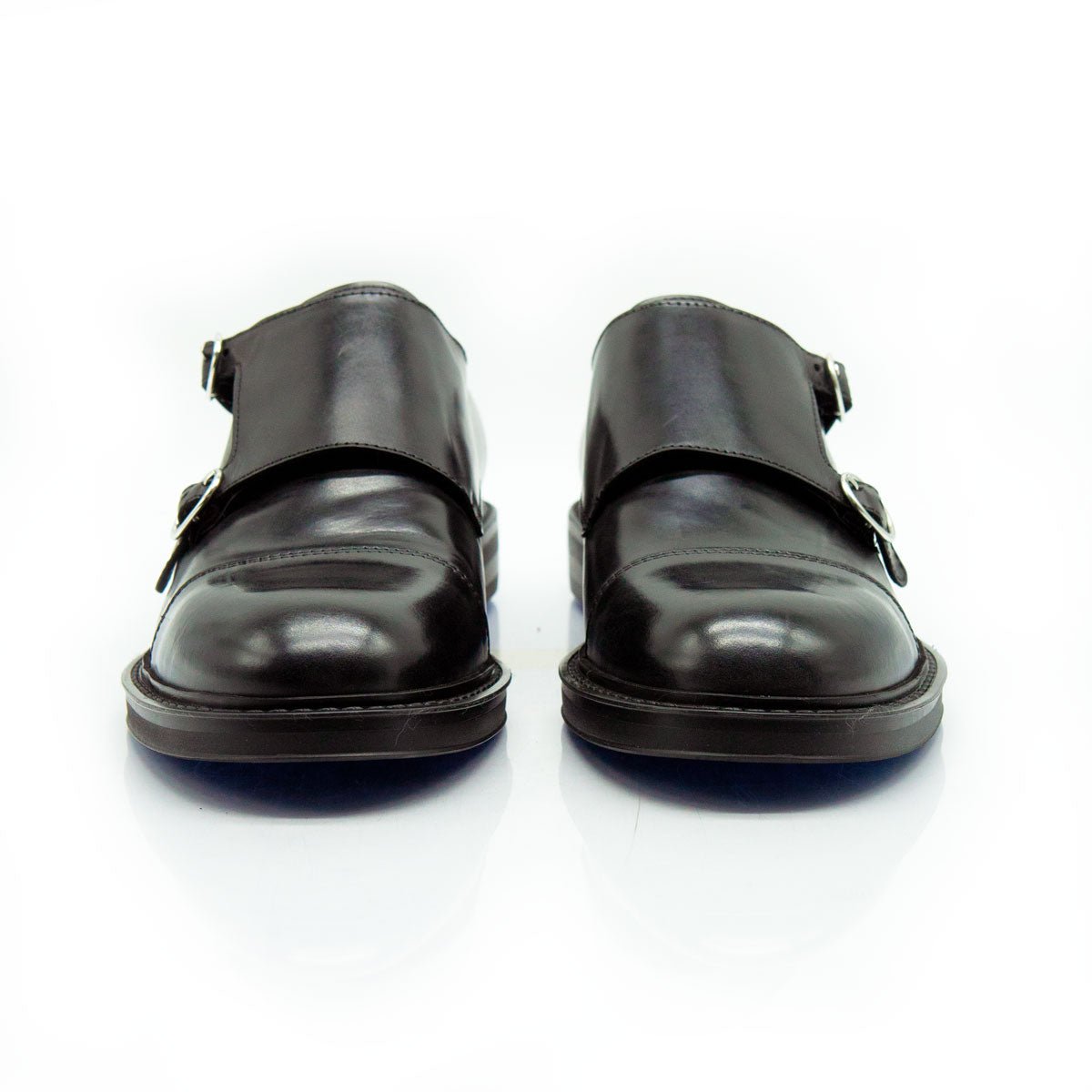 Figini - Monk con doppia fibbia e fondo gomma in vitello nero - Figini Milano