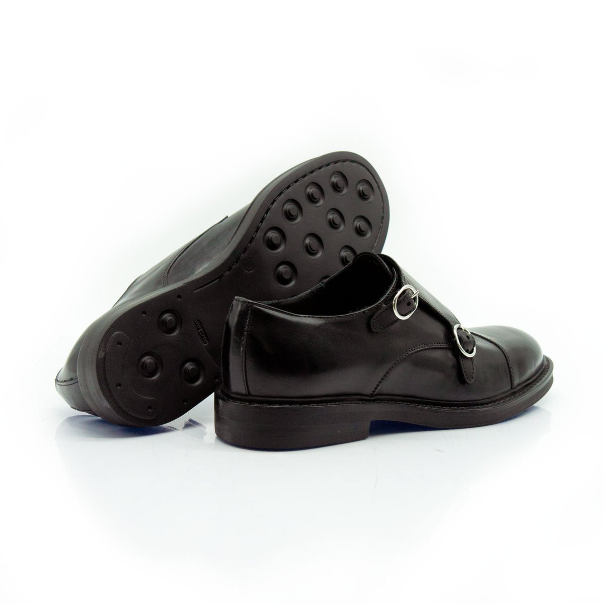 Figini - Monk con doppia fibbia e fondo gomma in vitello nero - Figini Milano