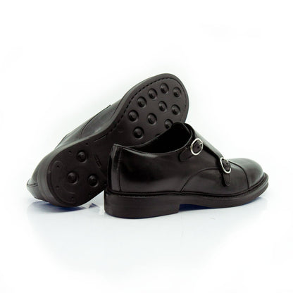 Figini - Monk con doppia fibbia e fondo gomma in vitello nero - Figini Milano