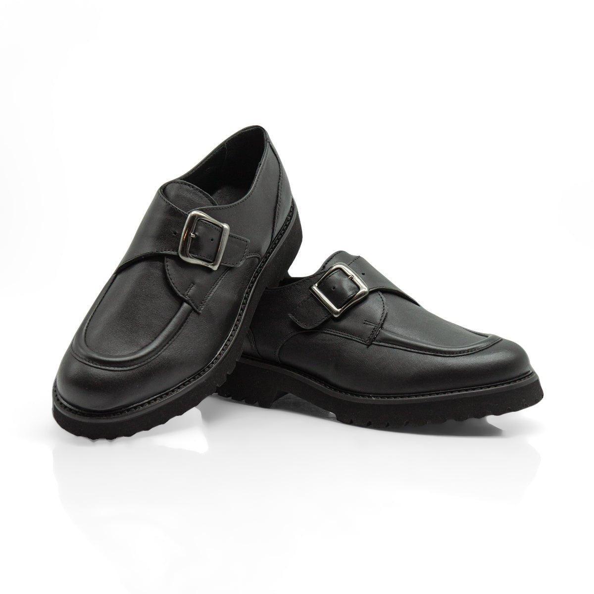 Figini - Monk strap con fondo carrarmato in vitello nero - Figini Milano