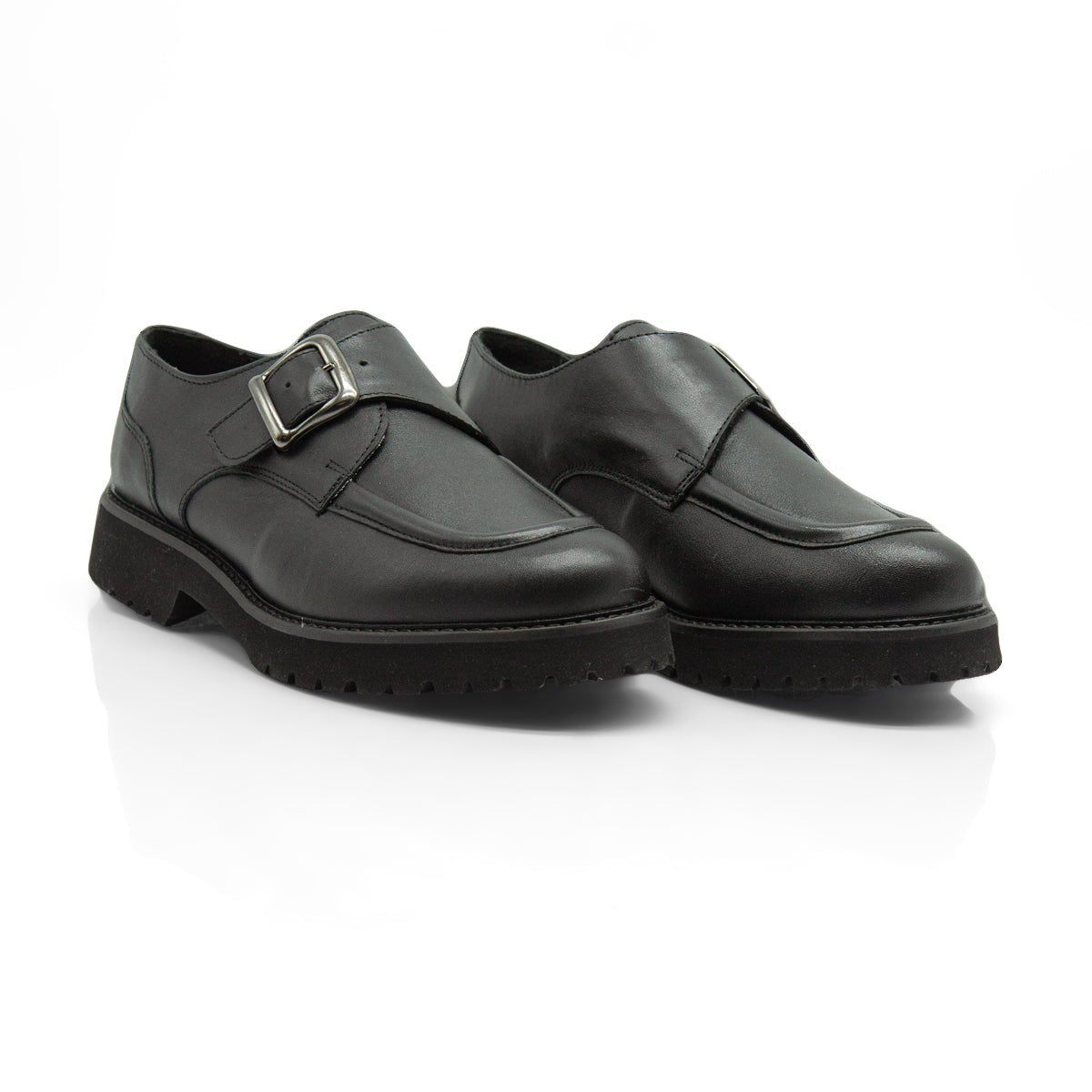 Figini - Monk strap con fondo carrarmato in vitello nero - Figini Milano