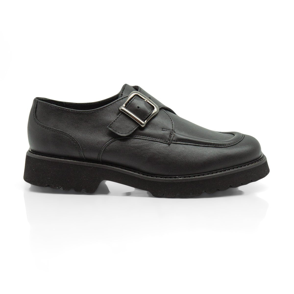 Figini - Monk strap con fondo carrarmato in vitello nero - Figini Milano