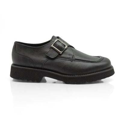 Figini - Monk strap con fondo carrarmato in vitello nero - Figini Milano