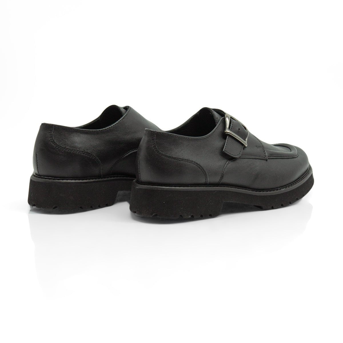 Figini - Monk strap con fondo carrarmato in vitello nero - Figini Milano